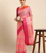 Pink colour art silk women's  saree with blouse piece