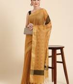 Yellow colour silk blend women's  saree with blouse piece