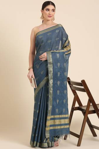 Blue colour silk blend women's  saree with blouse piece