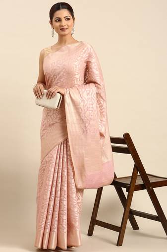 Pink colour art silk women's  saree with blouse piece