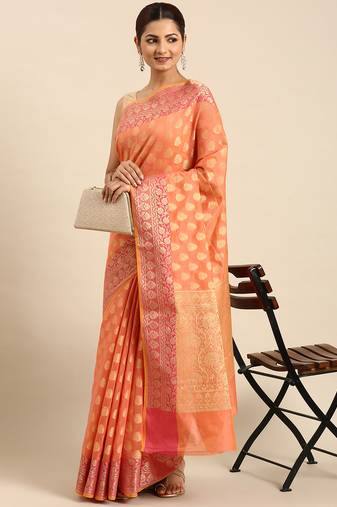 Orange colour art silk women's  saree with blouse piece