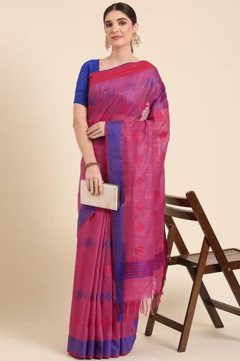 Red colour silk blend women's  saree with blouse piece