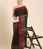 Black colour silk blend women's  saree with blouse piece
