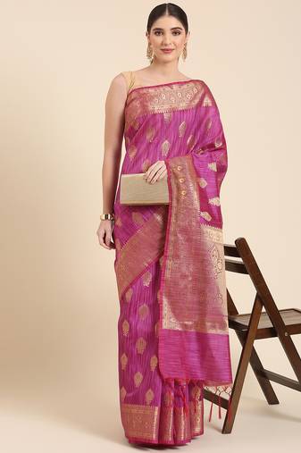 Purple colour silk blend women's  saree with blouse piece