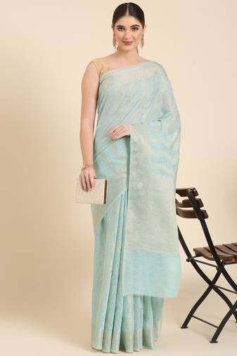 Blue colour silk blend women's  saree with blouse piece