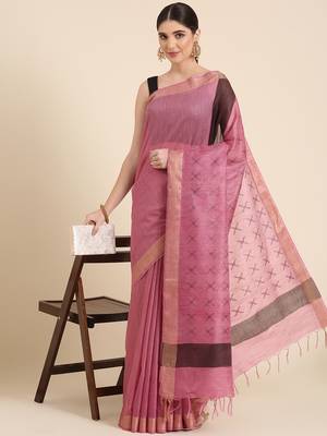 Pink colour silk blend women's  saree with blouse piece 1