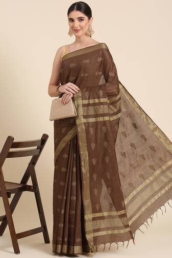 Brown colour silk blend women's  saree with blouse piece