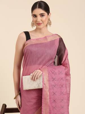 Pink colour silk blend women's  saree with blouse piece 2