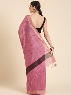Pink colour silk blend women's  saree with blouse piece 3