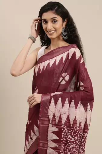 Purple colour cotton women's  saree with blouse piece