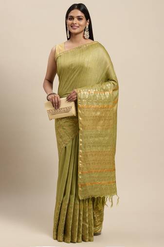 Green colour art silk women's  saree with blouse piece