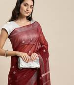 Maroon colour organza women's  saree with blouse piece