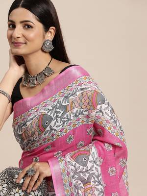 Pink colour liva women's  saree with blouse piece 1