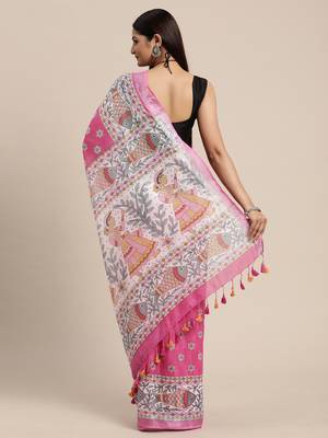 Pink colour liva women's  saree with blouse piece 3