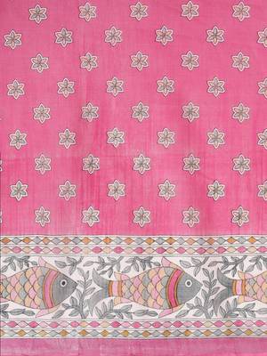 Pink colour liva women's  saree with blouse piece 4