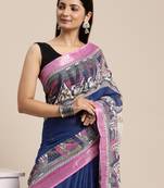 Blue colour liva women's  saree with blouse piece