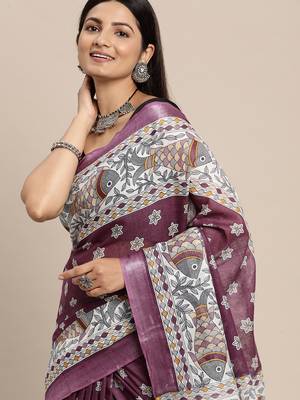 Purple colour liva women's  saree with blouse piece 1