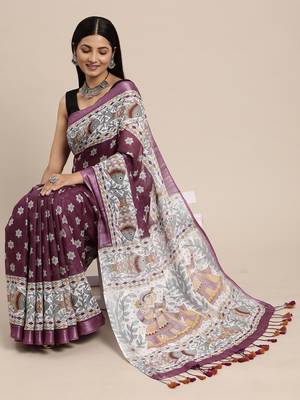 Purple colour liva women's  saree with blouse piece 2