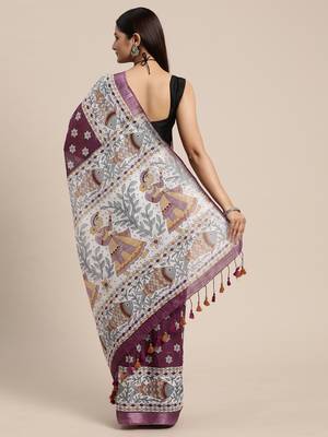 Purple colour liva women's  saree with blouse piece 3