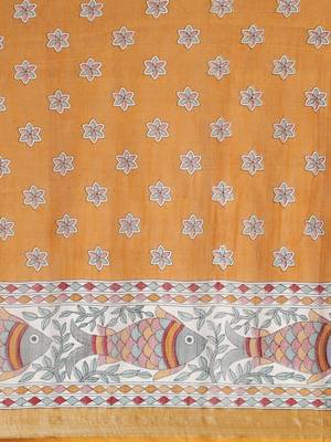 Mustard colour liva women's  saree with blouse piece 4