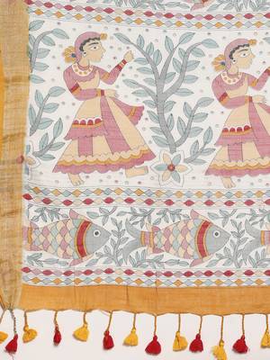 Mustard colour liva women's  saree with blouse piece 5