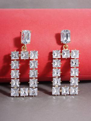 Love bling glittering crystals square drop earrings silver plated alloy for women and girls 5