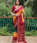 Red Printed Silk Bandhani Sarees Bandhej