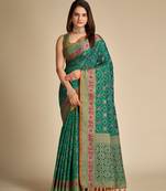 Green Woven Art Silk Faux Banarasi Sarees