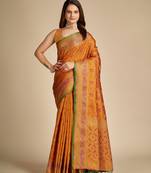 Orange Woven Art Silk Faux Banarasi Sarees