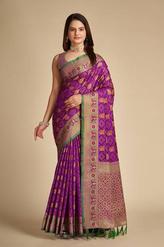 Purple Woven Art Silk Faux Banarasi Sarees