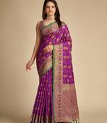 Purple Woven Art Silk Faux Banarasi Sarees