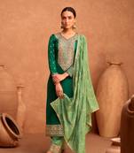 Green silk semi stitched suite with embroidery work 