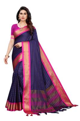 Navy Blue Woven Art Banarasi Sarees 1