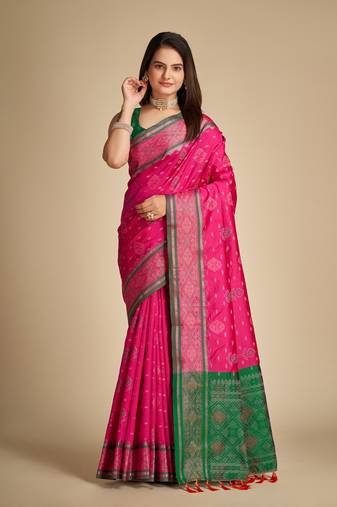 Rani Pink Woven Faux Banarasi Art Silk Sarees