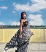 Grey Printed Cotton Cotton Sarees