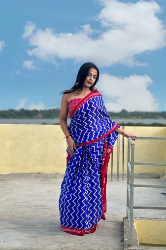 Blue Printed Cotton Cotton Sarees