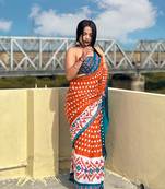 Orange Printed Cotton Cotton Sarees