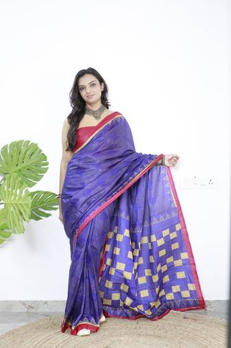 Blue Printed Cotton Cotton Sarees