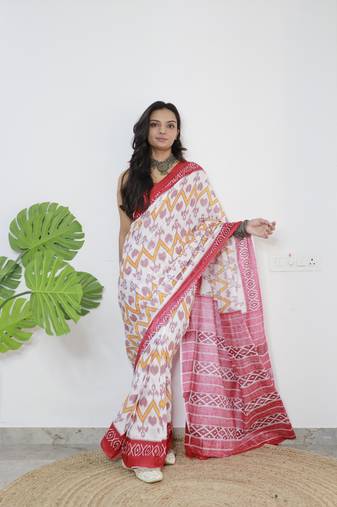 White Printed Cotton Cotton Sarees