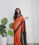 Orange Printed Cotton Cotton Sarees