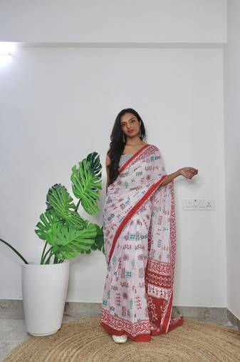 White Printed Cotton Cotton Sarees