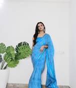 Turquoise Printed Cotton Cotton Sarees