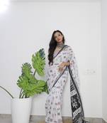 White Printed Cotton Cotton Sarees