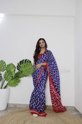 Blue Printed Cotton Cotton Sarees