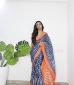 Grey Printed Cotton Cotton Sarees