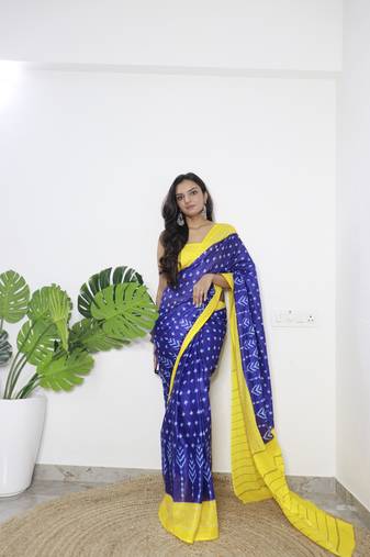 Blue Printed Cotton Cotton Sarees