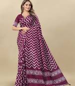 Purple Printed Cotton Poly Batik Sarees