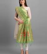 Parrot Green Banarasi Silk Jacquard Woven Dupatta