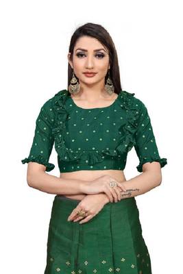 Mameraa Bottle Green Jacquard Silk Semi-stitched Lehenga Choli 4