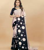 Beige Printed Satin Satin Sarees